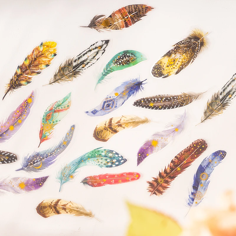 Decorative Stickers 10 pcs/lot Beautiful feather Stickers aesthetic PET Stick Labels Decorative Scrapbooking Diary Album junk journal supplies