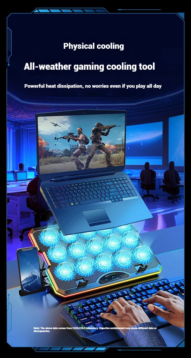 COOLCOLD F15 Gaming RGB Laptop Cooling Pad 15 Quiet Fans For 12-17.3 Inch With USB TYPE-C Port Notebook Cooler Stand_voghion.com