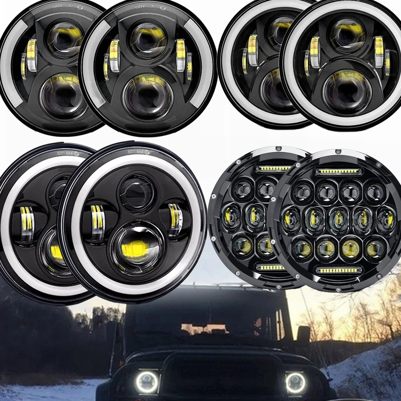 Running Light Car Led 7 Inch Auto Accessories Angel Eyes H4 Headlight For Lada Niva Jeep JK TJ Hummer Suzuki 4X4 Uaz Offroad |