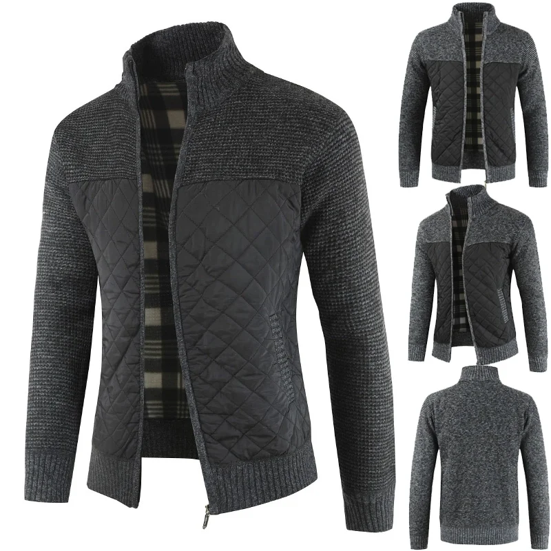 

2023 Autumn Winter New Mens Jacket Slim Fit Stand Collar Zipper Jacket Men Solid Thick Warm Jacket Men Sweater Size 4XL-M