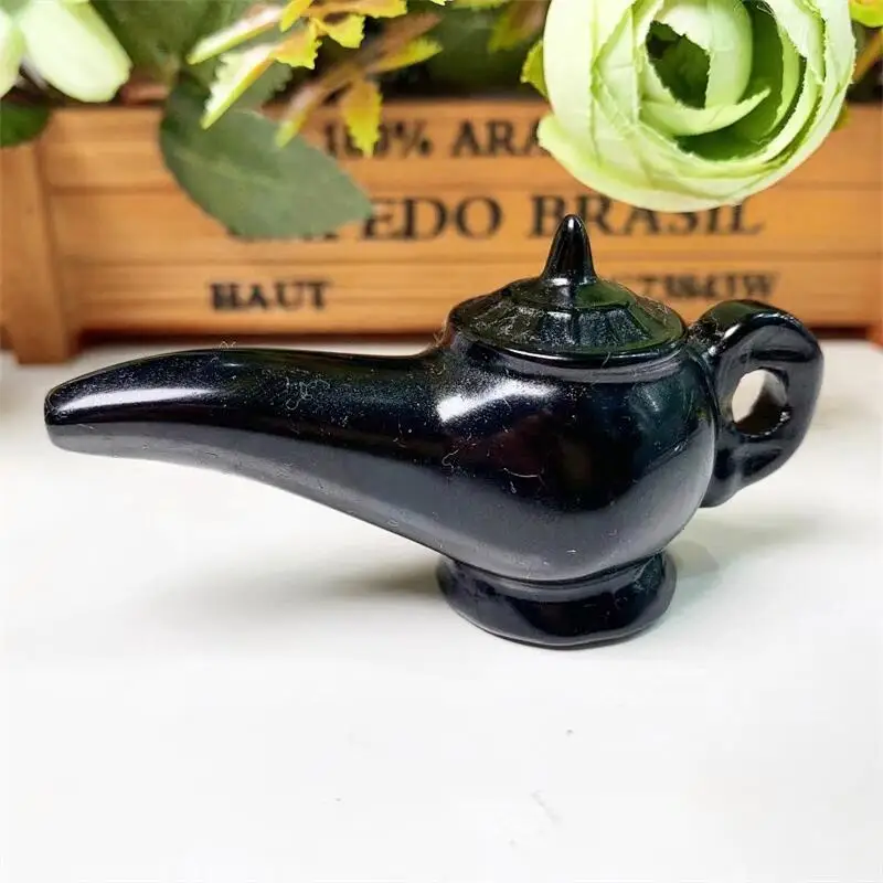 

Чайник из натурального черного обсидиана с волшебной лампой, 8 см