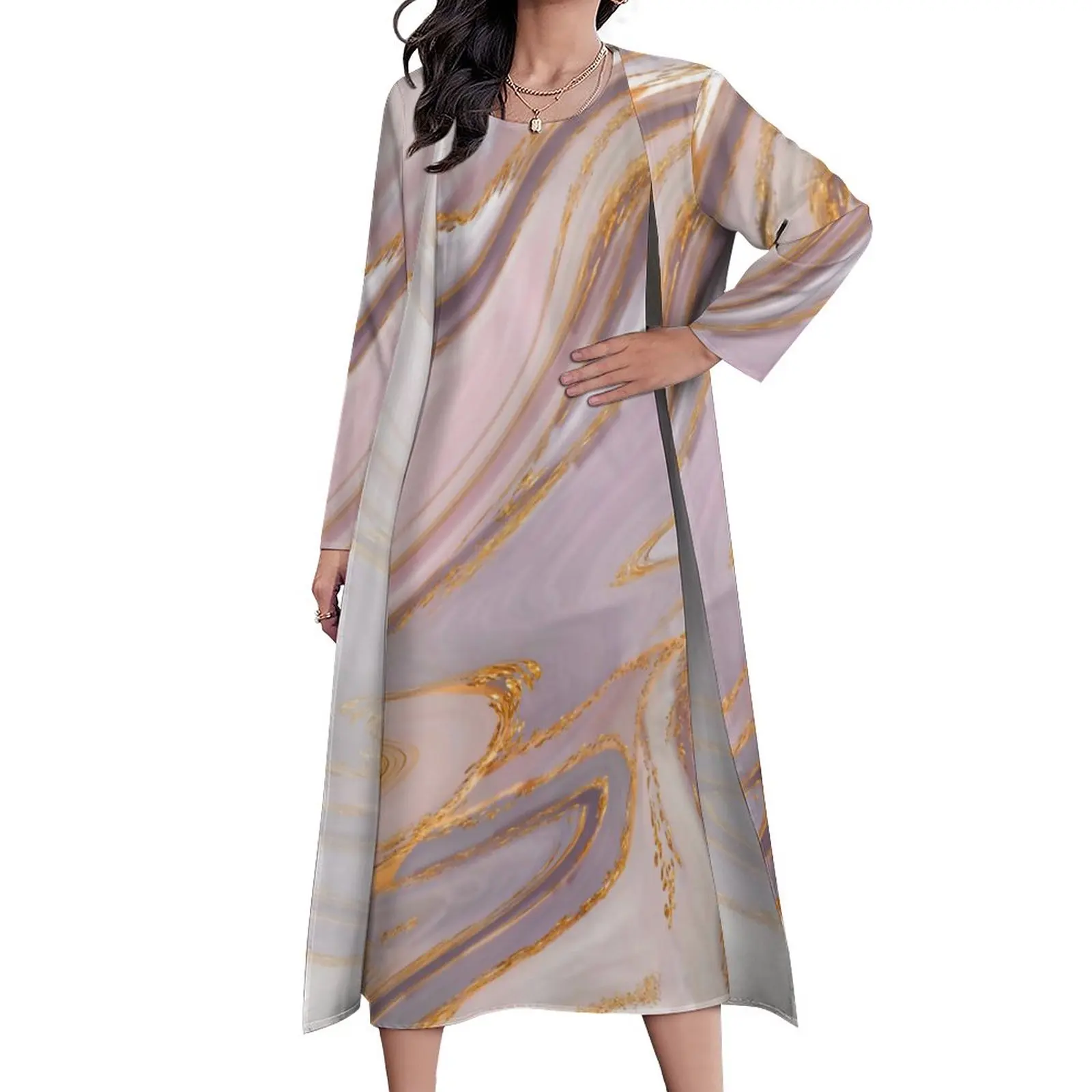 

Gold Liquid Print Dress Summer Rose Marble Korean Fashion Boho Beach Long Dresses Women Custom Kawaii Maxi Dress 3XL 4XL 5XL