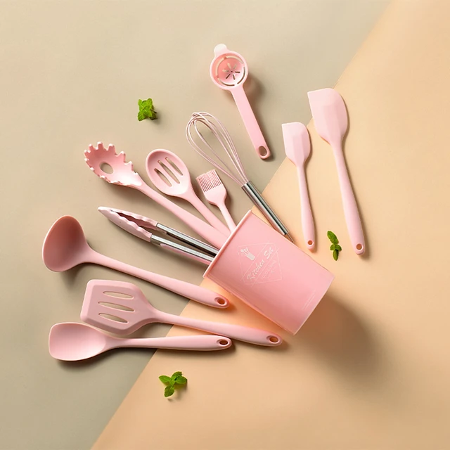 Cooking Utensils Set - Non-stick Silicone Kitchen Tools, Pink