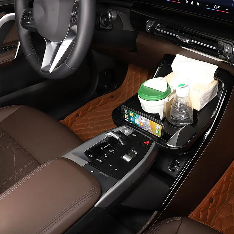 

For BMW X1 iX1 U11 2023-2024 ABS Black Car Center Console Tea Cup Holder Storage Box Car Accessories