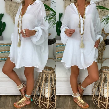 2023 New Loose Women Cover Ups Swimwear White Beach Dress Cotton Beach Kimono Coverups for Women Swimsuit Cover Up Beach Woman 1