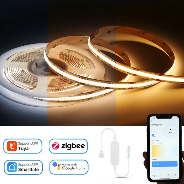 Tuya Zigbee COB CCT LED Strip Light 12V 2m 3m 5m 10m Flexible Dimmable Cupboard Wardrobe Decor Lamp for Alexa Google Assistant