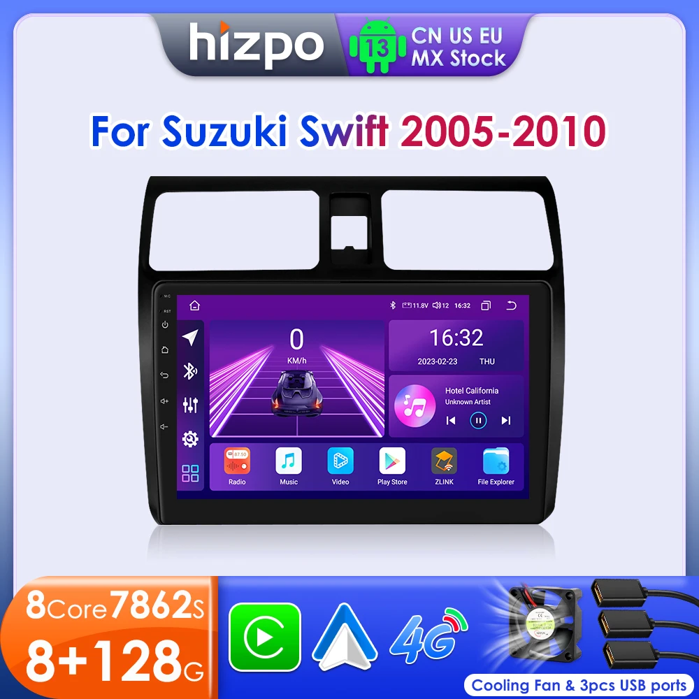 Hizpo 스즈키 스위프트 2005 2010 카플레이, 안드로이드 자동차 라디오 멀티미디어 비디오 플레이어, GPS 네비게이션 헤드 유닛 스테레오, 2 Din, 10.1 인치