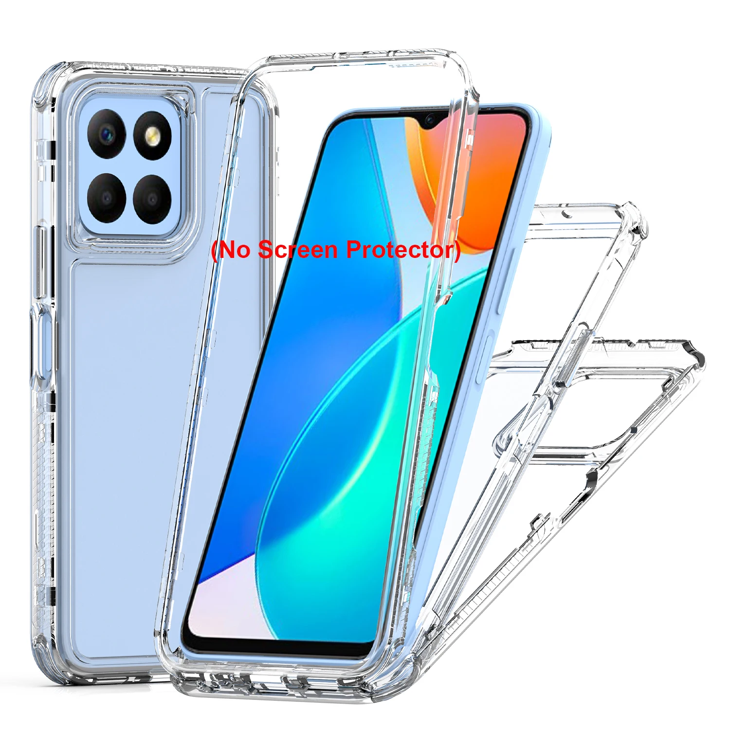 Rugged Armor Shockproof Transparent Phone Case with Hard Plastic Frame