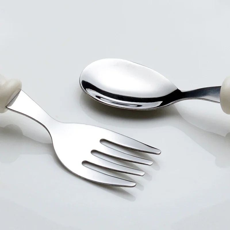 2pcs/Set Baby Gadget Tableware Children Utensil Stainles Steel Toddler Dinnerware Cutlery Cartoon Infant Food Feeding Spoon Fork 4