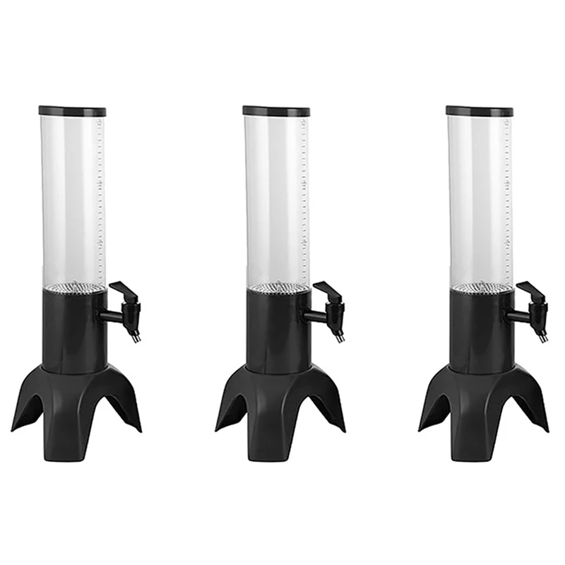 

3X 1.5L Beer Dispenser Tower Easy Clean Integrated Tap With Ice Tube And LED Light Clear Beverage Tower Dispenser Black