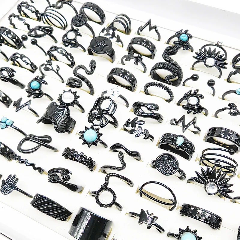 30/50pcs/Lot Wholesale New Design Black Spray Paint Finger Rings for Women Mix Style Party Decorate Bar Personality Jewelry Girl 5