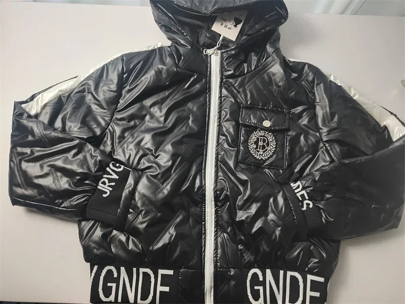 Winter Warm Waterproof Glossy Two Piece Sets Women Thicken Down Cotton Parkas Hooded Coats Suits High Wasit Sweatpants Outfits