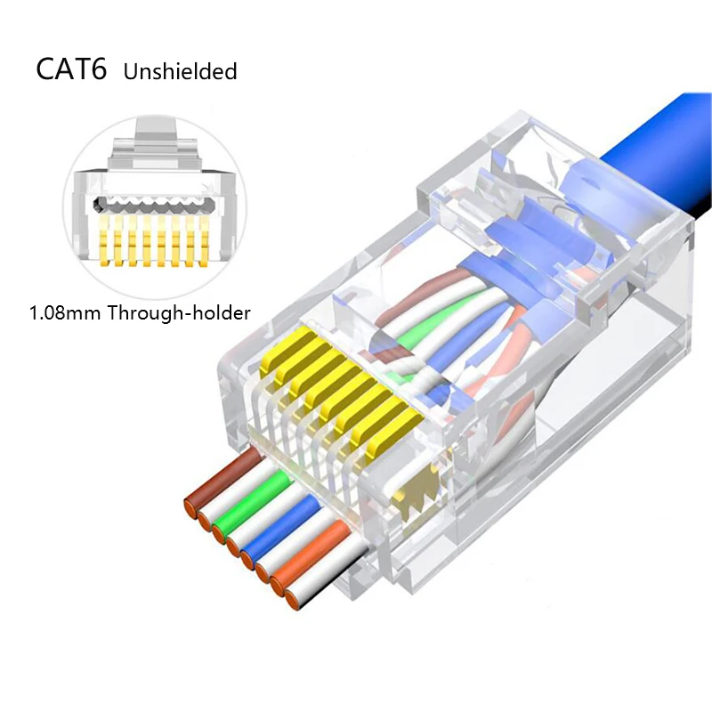 CAT6 UTP Ethernet RJ45 Plug, 25 pack, C6-8P8C, CE Compliance