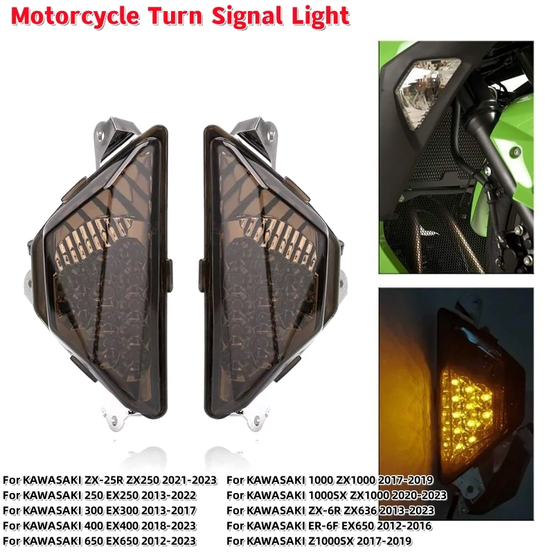 

2Pcs Motorcycle Front LED Turn Signals Light Smoked Lens Signal Lamp For KAWASAKI NINJA 250/300/400/650/1000 ZX-6R Ninja