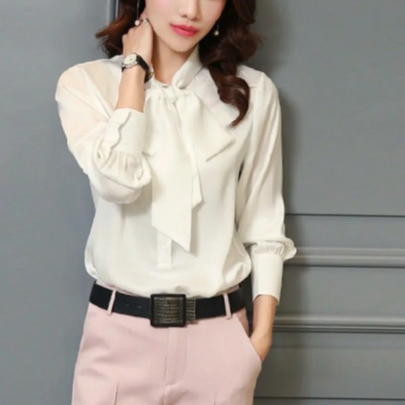 2024Summer Women's Elegant Casual Solid Button Long Sleeved Top Fashion Thin Loose Scarf Collar Single Row Multi Button Shirt