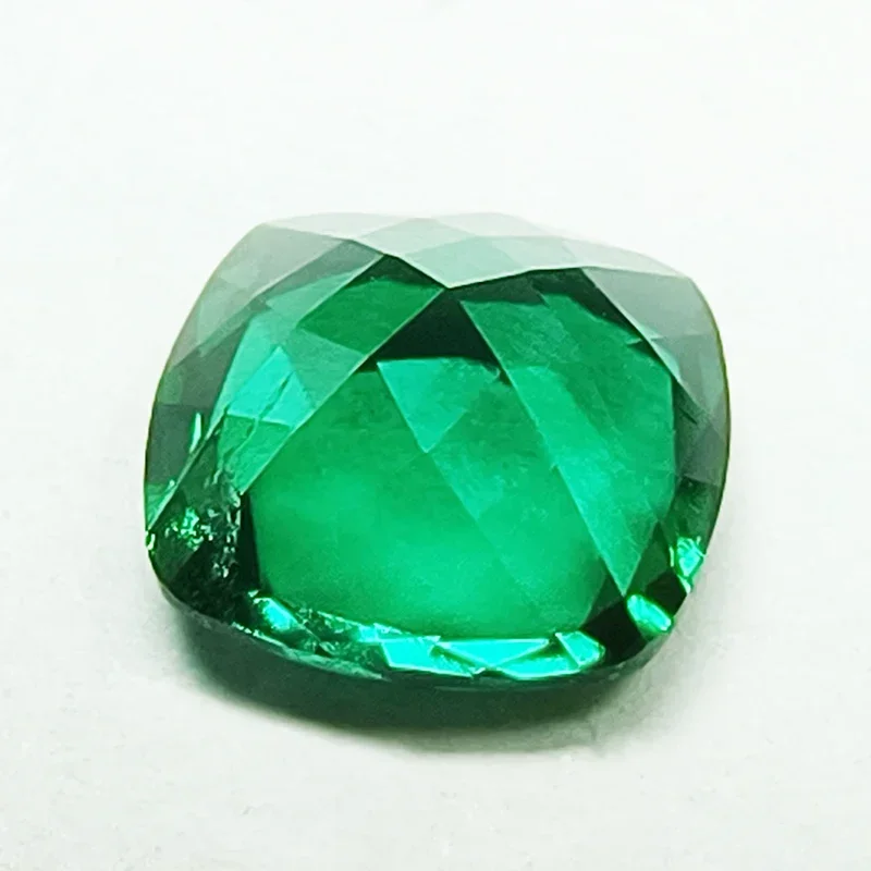Lab Grown Zambian Emeralds Hydrothermal Hand Cutting Cushion Cut with Cracks Inclusions Inside Selectable AGL Certificate
