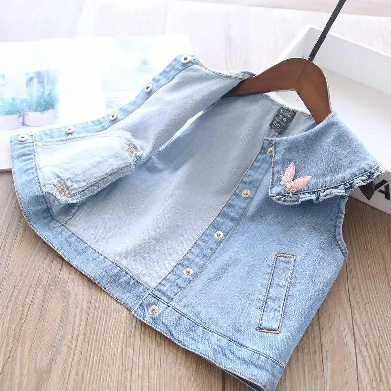 

2-8T Baby Vests Girls Jeans Babe Jacket Denim Waistcoats Outerwear Children Clothing Spring Autumn Clothes Kids Vest Tops