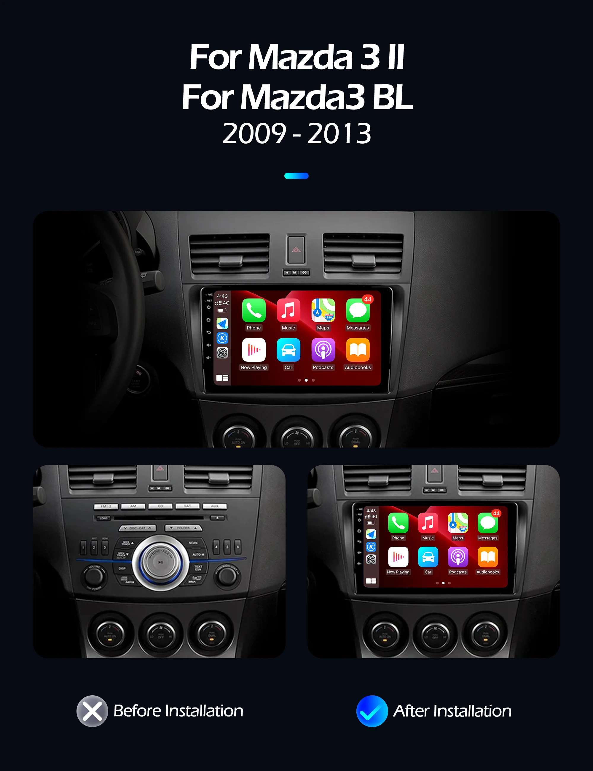 Description Picture 3 of itemDSP Car Radio Carplay For Mazda 3 II For Mazda3 BL 2009 - 2013 GPS Navigation Android Auto Stereo Multimedia Player 5G Wifi BT