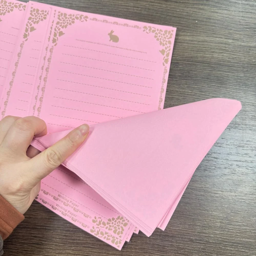 100 Pcs 핑크 토끼 A5 편지 쓰기 용지 러브 레터 결혼식 초대장에 대한 빈티지 테두리 문구류