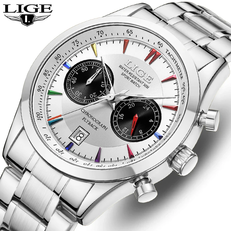 

2024 LIGE New Watches Men Luxury Brand Chronograph Male Sport Watches Waterproof Stainless Steel Quartz Watch Relojes Hombre+Box