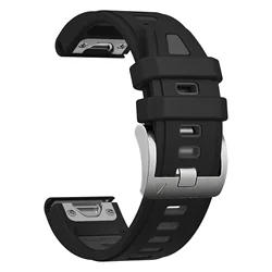 Silver Buckle 20mm Silicone QuickFit Watch Band Strap - Soft Wristbands - Fenix 8 43mm (Black Grey)