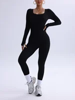 Women's one-piece yoga suit black jumpsuit long sleeved bodysuit sexy and fashionable streetwear casual sports bodysuit - Image 2