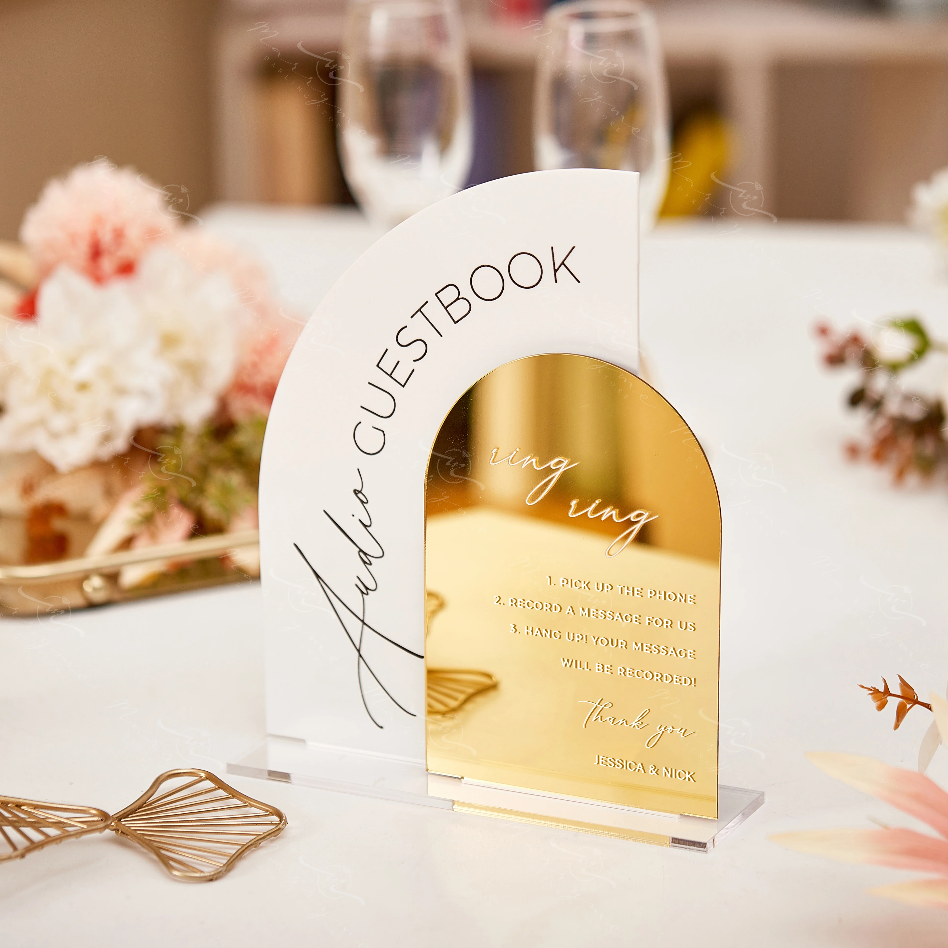 Guestbook Sign Audio Guestbook Sign Arched Gold Mirrored Acrylic Frosted Acrylic Wedding Decoration Reception Stationery acrylic guestbook signs