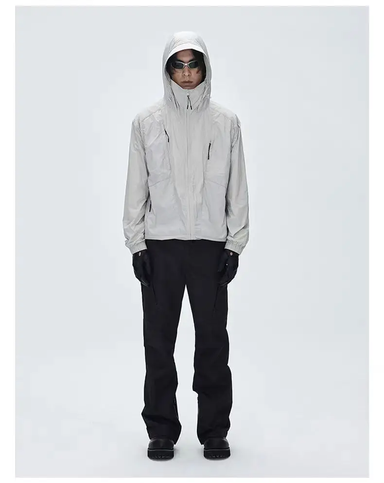 C  Outdoor sunscreen jacket lightweight nylon material back ventilation multipocket techwear aesthetic gorpcore