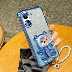 Cute Bear Lanyard Glitter Plating Shockproof Stand Silicone Case - Redmi 9AT (DDCZXZZSL Blue)