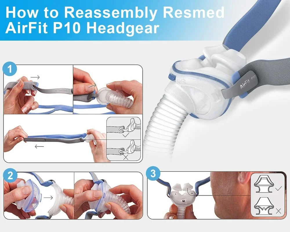 3 szt. Resmed wymienne nakrycia głowy Airfit P10 poduszka do nosa CPAP maska paski w zestawie 3 paski i 6 klipsów regulacyjnych