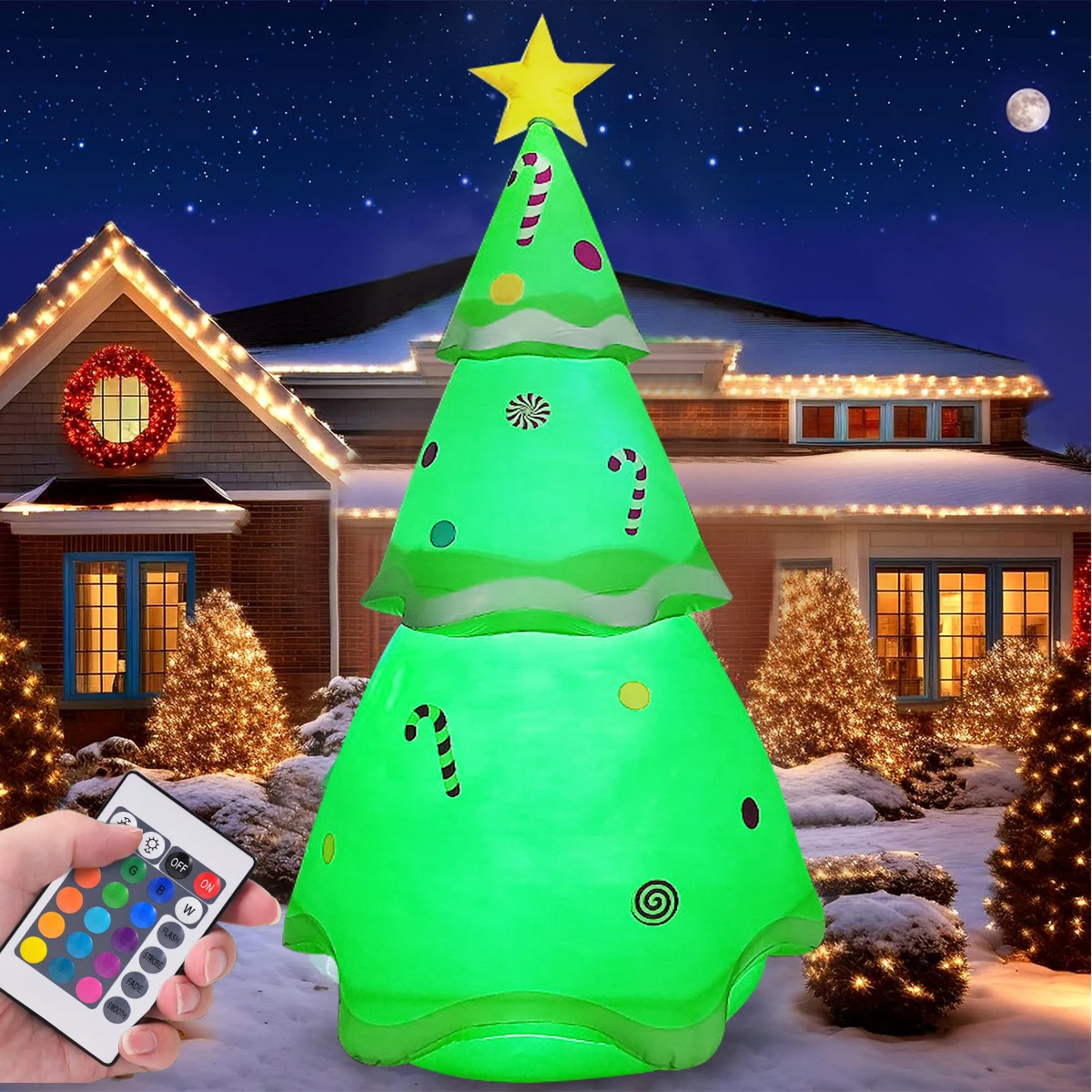 7FT Inflatable Christmas Tree Outdoor Christmas Decorations with Build in Bright LED Lights With Remote For Garden Lawn Party 6