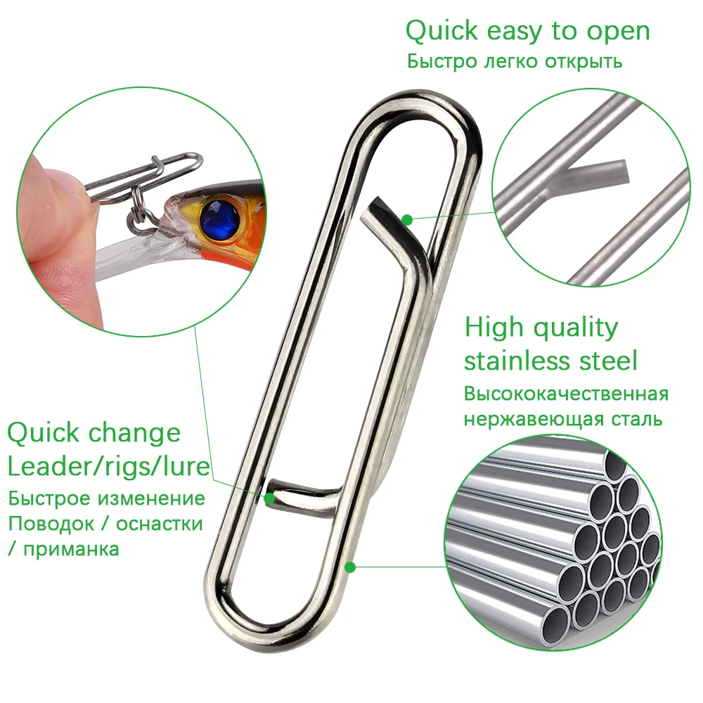 304 Stainless Steel Fishing Lure Snap Fishing Swivel Interlock Nice Pin Lure Connector Accessories 30-100pcs