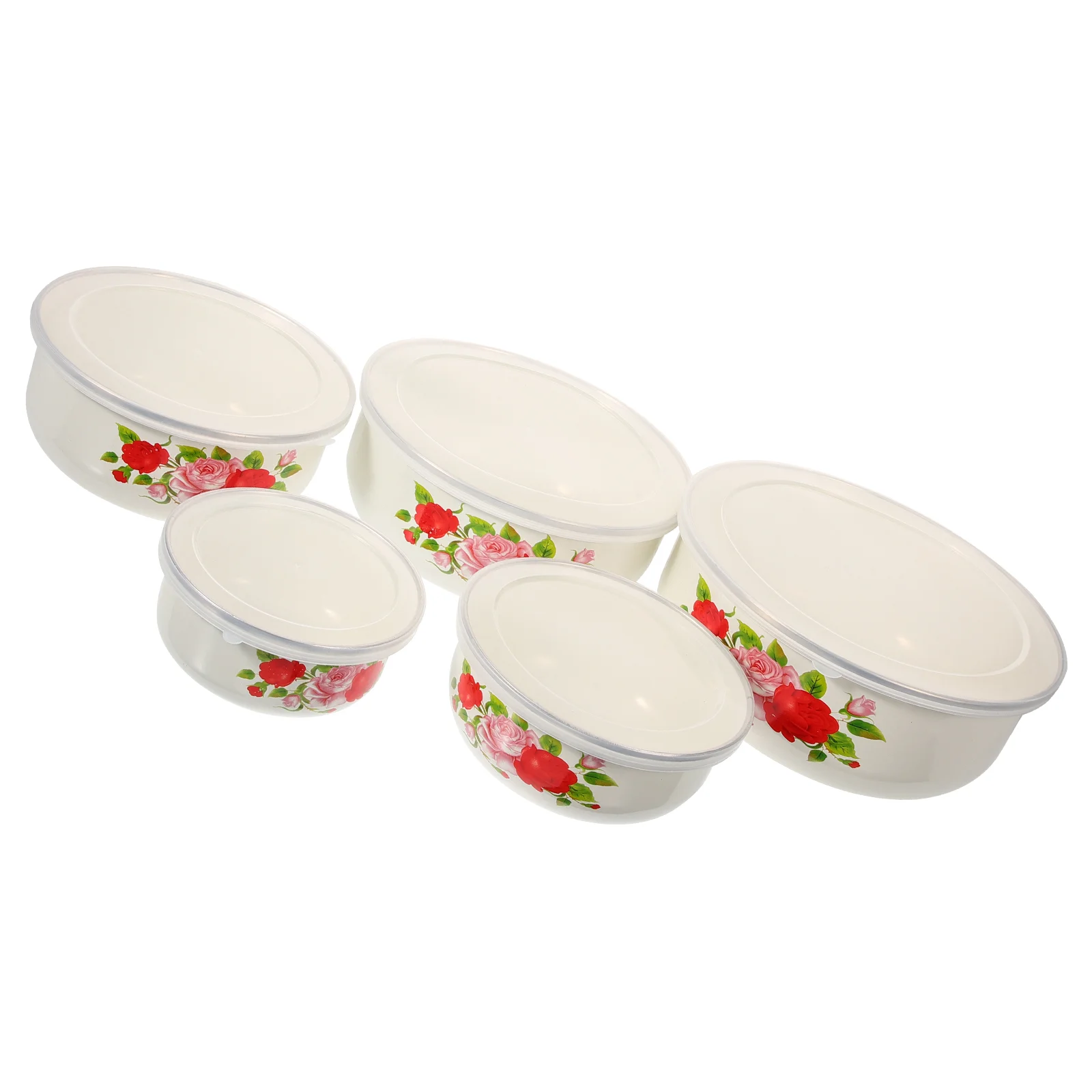 

Mixing Bowls Lids Set Enamel Basin Nesting Storage Fruit Cereal Ice Cream Salads Kitchen Serving