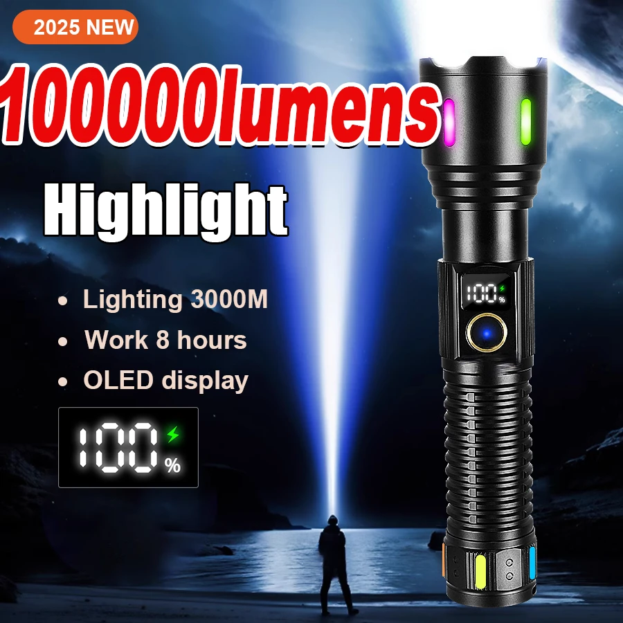 High Power Flashlights Rechargeable LED Flashlight Tactical Torch Zoom Ultra Powerful Torch 3000M Outdoor & Emergency Lamp