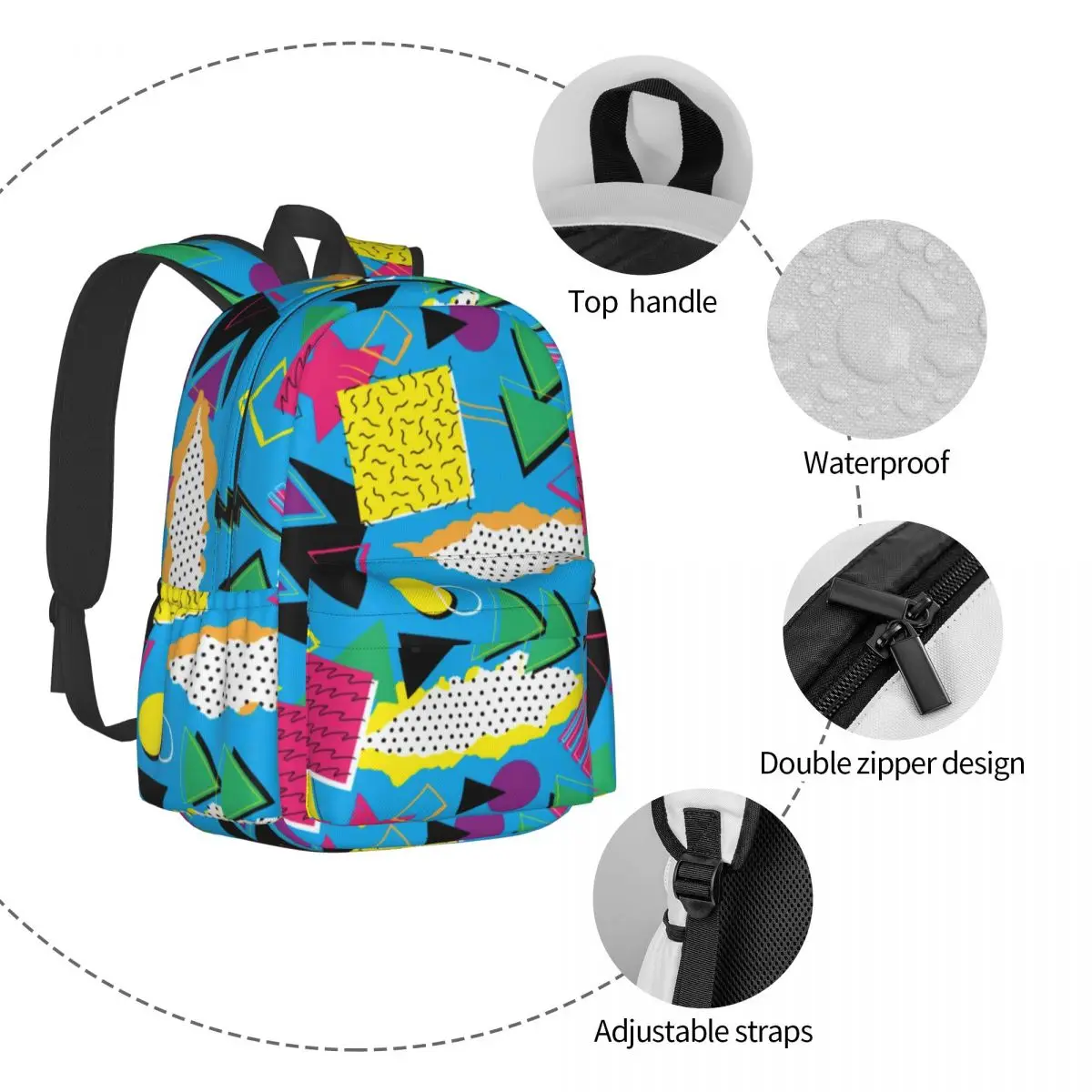 Waterproof,Lightweight,Portable Mini Classic Backpack Geometric Pattern  Pocket Front Metal Decor