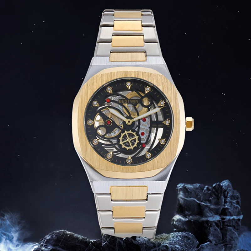 Luxury Men Watch Steampunk Style New Concept Hollow Skeleton Reloj Men's Quartz Wristwatch Sports Diamond Gold Watches Man Clock