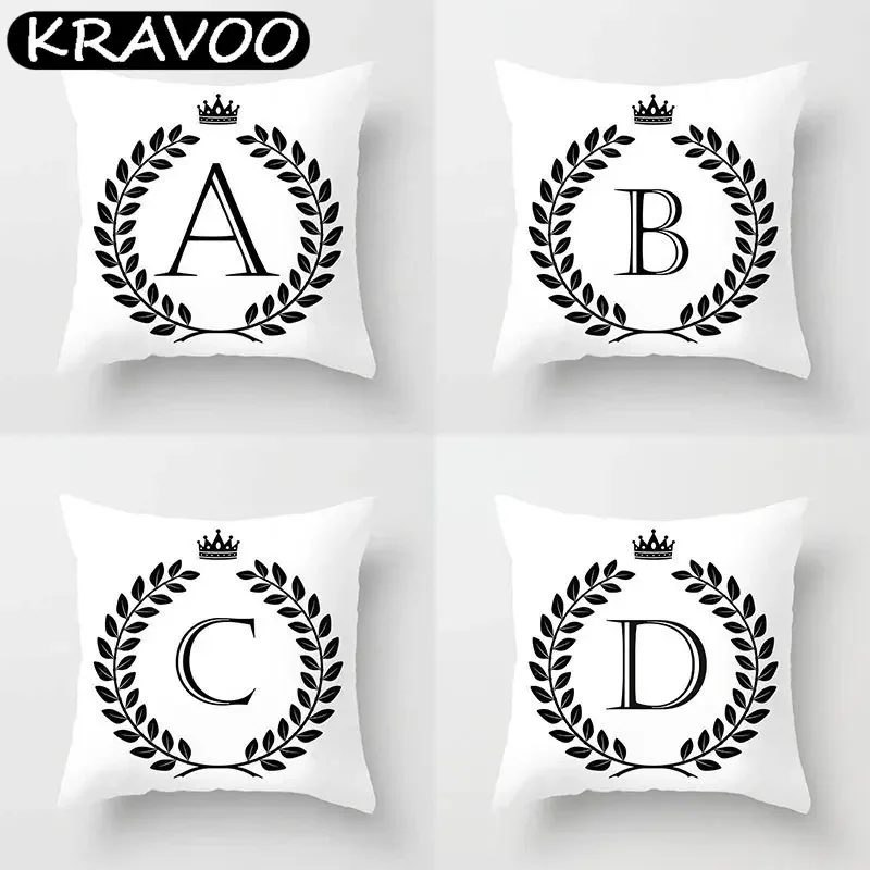 

26 Letters Cushion Cover Black And White English Alphabet Throw Pillow Case Decorative Pillowcase Cushion Cover Funda Cojín