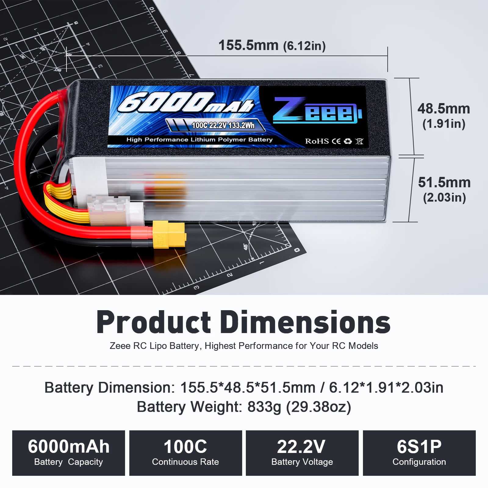 Zeee 6S 6500mAh 7500mAh Lipo FPV Drone Battery 22.2V 100C 6000 with XT60 Plug Softcase for RC Helicopter Airplane RC Model Parts