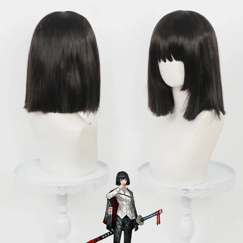 Parrucca cosplay nera resistente al calore in capelli sintetici per Halloween, carnevale, feste, per donne e uomini, ispirata al gioco anime Limbus Company Ryoshu.