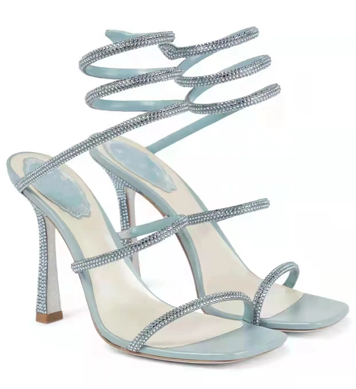 Summer Foreign Trade New High Heel Rhinestone Snake Wrapped Fashion Large Size Show Rhinestone Slim Heel Sandals for Women