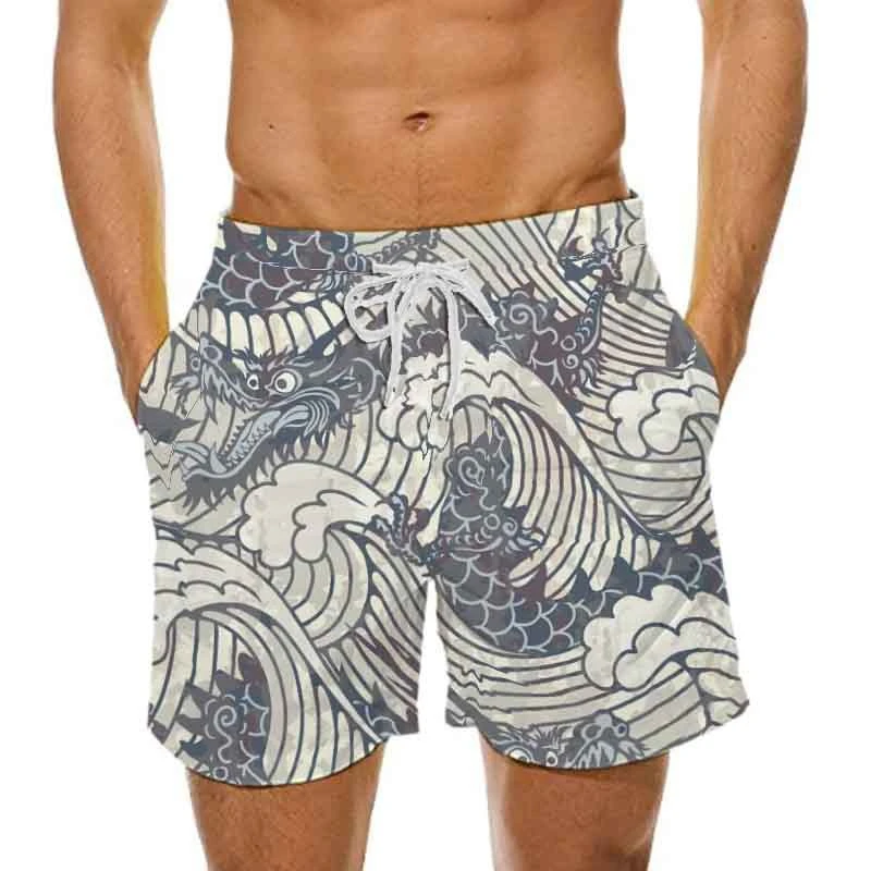 Man's Beach Shorts Swim Sportswear Boardshorts Wave 3D Print Fitness Short Pants Male Oversized Gym Trunks Surf Board Swimsuit 3