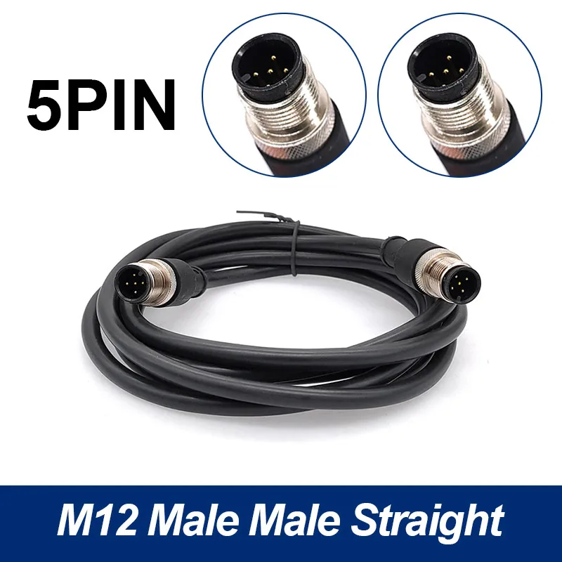 Durable Waterproof M12 Sensor Connector Cable with Dual Heads - 2m Wire, Male and Female, 4 to 8 Pin Options