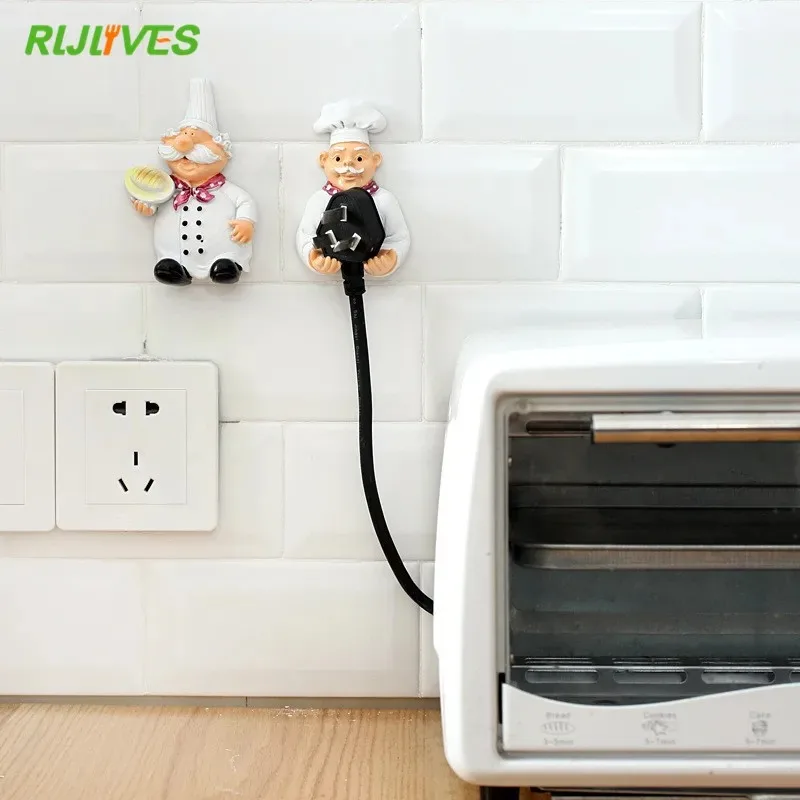 Kitchen Hook Cartoon Cook Chef Outlet Plug Holder Cord Storage Rack Decorative Wall Shelf Key Holder Shelves