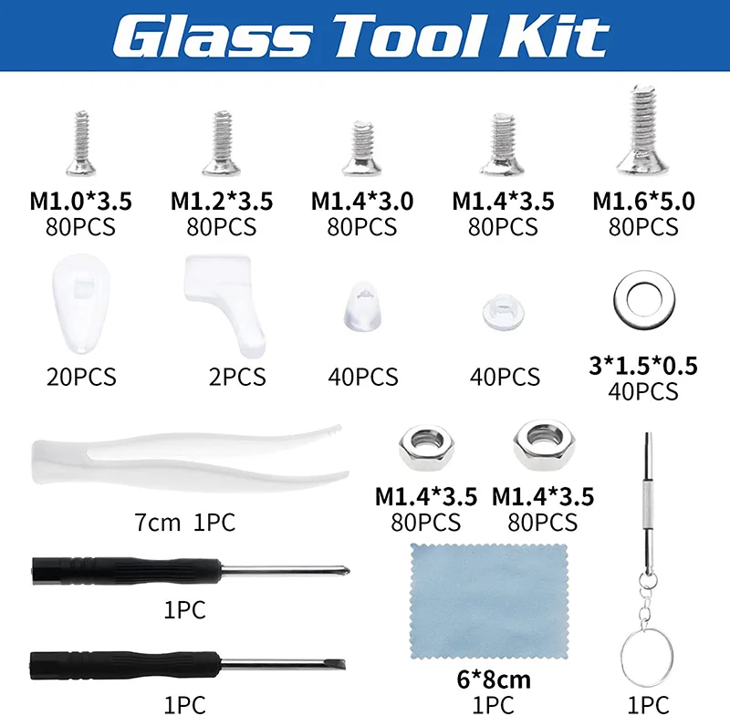 627pcs Small Screws Eyeglass Repair Kit Nuts Washers With Nose Pads
