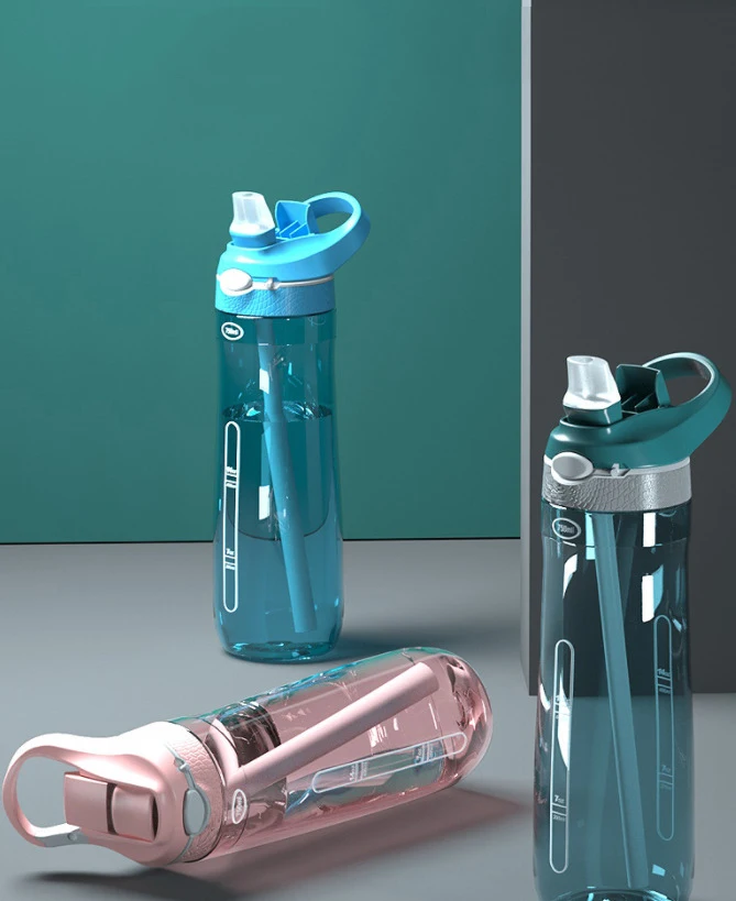 Description Picture 2 of item750ml Portable Sports Water Bottle With Straw For Camping Hiking Outdoor Plastic Transparent BPA Free Bottle For Men Drinkware