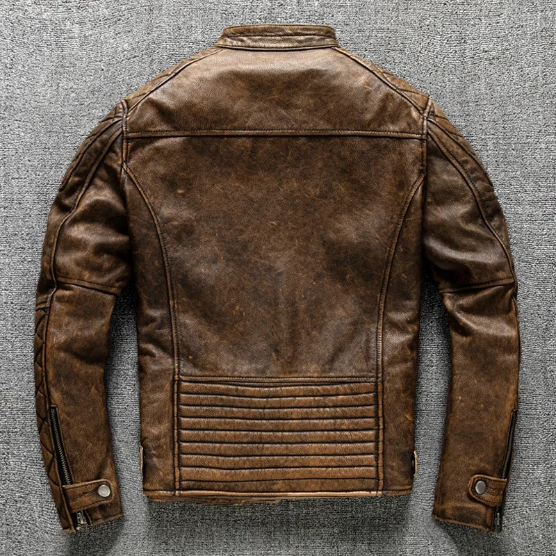 سترة جلدية كلاسيكية للرجال باللون الأصفر والبني سم...