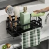1pc Kitchen Sink Sponge Drain Rack Sponge Towel Brush Cleaner Storage Wall mouted style Countertop style Black 6