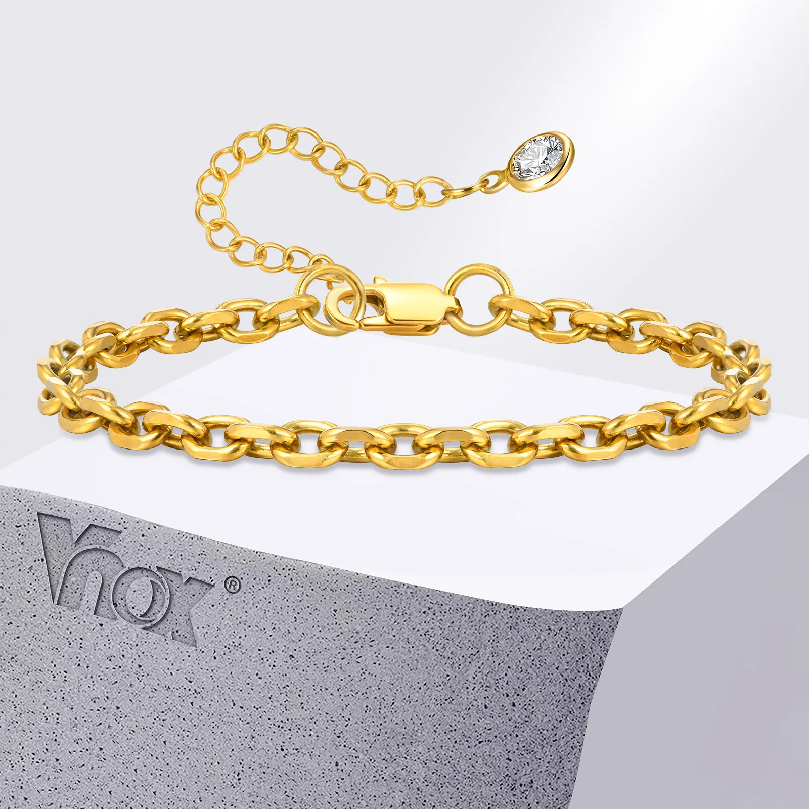 Vnox Damen-Gliederkettenarmband, klassische vergoldete Edelstahl-verstellbare Armbänder, Charm-weiblicher Schmuck, Steinschwanz-Geschenke