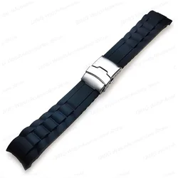 Universal Curved Silicone Sport Watch Strap with Folding Buckle - 26mm (Black - Silver)