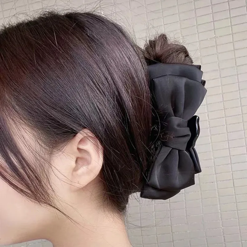 Vintage Französisch Große Haar Bogen Krawatten Krallen Elegante Einfarbig Großen Bogen Haar Clip Satin Schmetterling Bogen Haarnadel Mädchen Haar zubehör – Detail 6